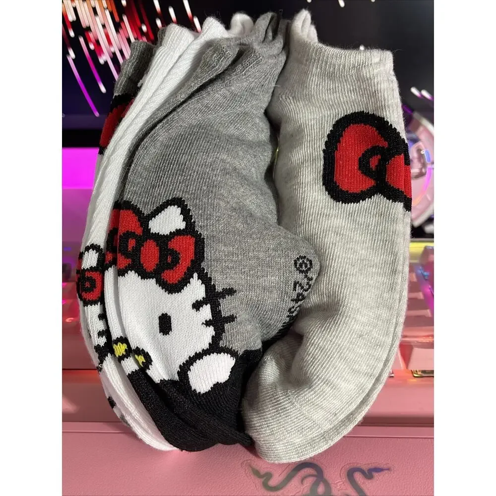 Hello Kitty No Show Socks Red Gray Black Stripe Color Block 2024 Sanrio 5 Pack